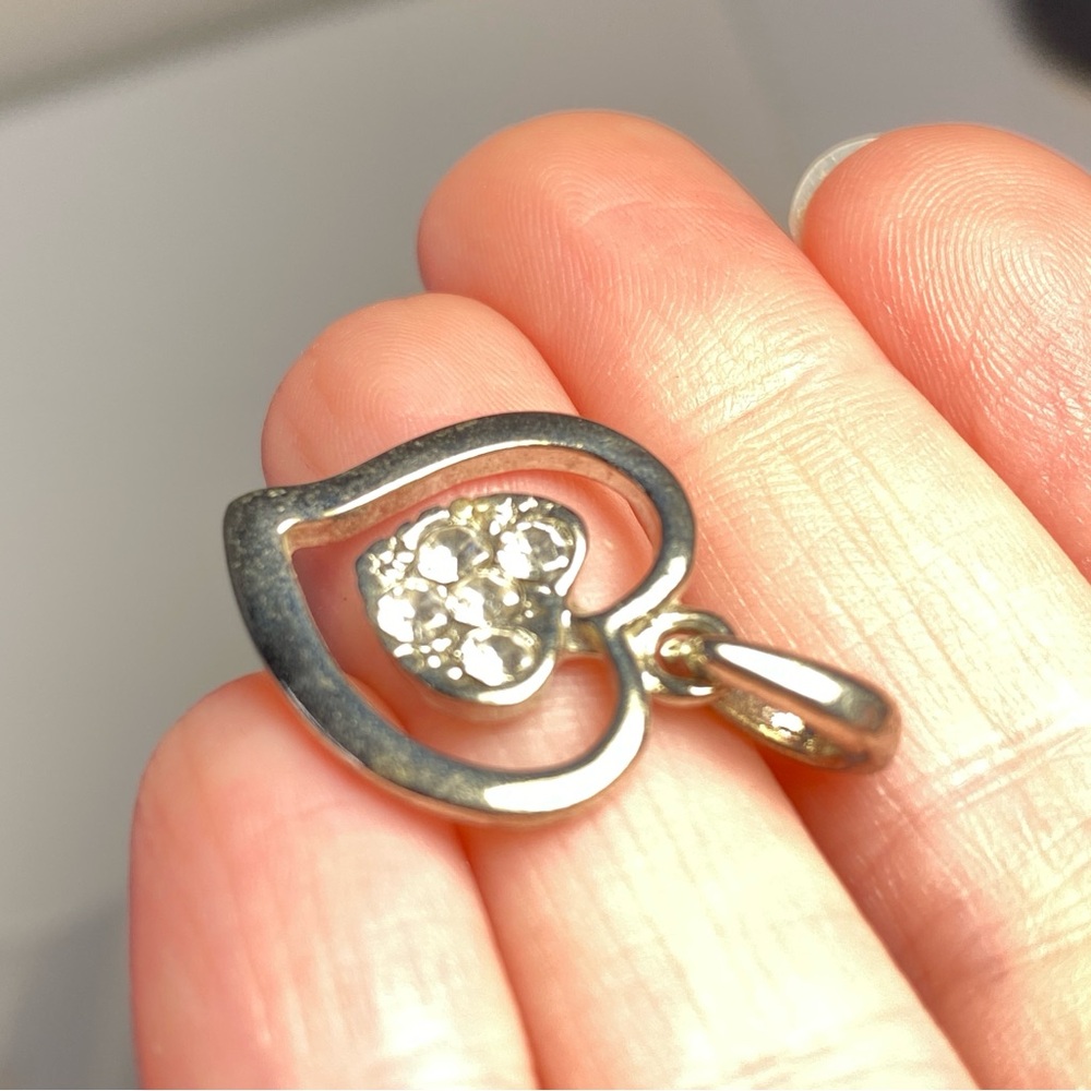 Vintage Silver Tone Rhinestone Double Heart Pendant - Picture 3 of 5